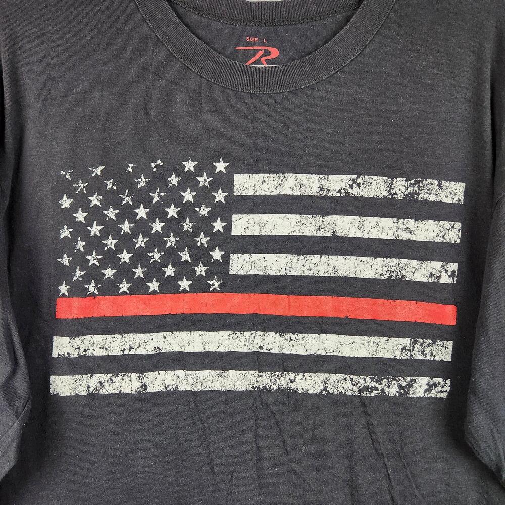 Rothco Shirt Mens Large Black Thin Red Line USA Flag Long Sleeve Tee Graphic